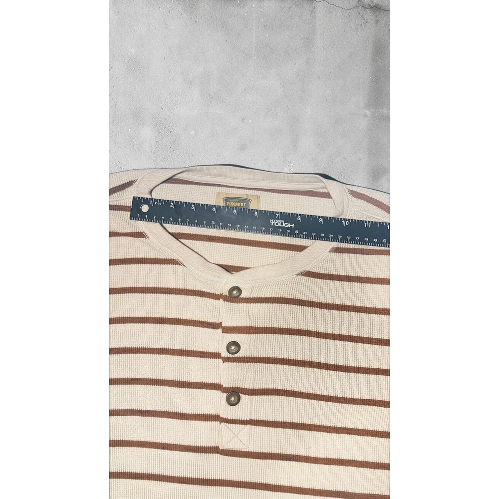 Foundry Supply Co Mens 3XL Henley Shirt Tan Brown Striped Waffle Thermal Cotton - Picture 10 of 11